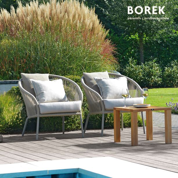 Garten Loungesessel von Borek - Aluminium - mit Kissen - beige & braun meliert - Colette Klubsessel