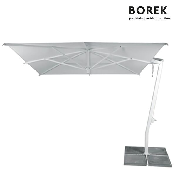 Design Ampelschirm mit Alu Rahmen - mit Kurbel - Borek - wei - rund - Ischia Sonnenschirm white