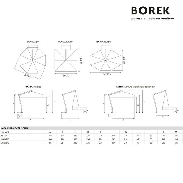 Ampelschirm quadratisch von Borek - Aluminium Gestell - mit Kurbel - hochwertig - Ischia Sonnenschirm graphite
