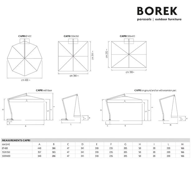 Ampelschirm drehbar von Borek - Aluminium Rahmen - mit Kurbel-System - modern - Capri Sonnenschirm silver
