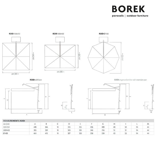 Moderner Ampelschirm von Borek - Kurbel-System - quadratisch - Rodi Sonnenschirm silver