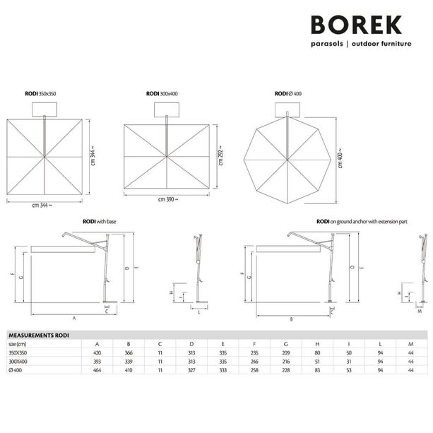 Ampelschirm kippbar - Borek- mit Kurbel - Aluminium - hochwertig - Rodi Sonnenschirm graphite