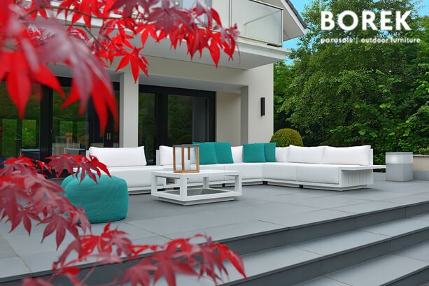 Borek Loungemodul fr den Garten - modern - Aluminium - mit Kissen - Murcia Sitzmodul links / Wei