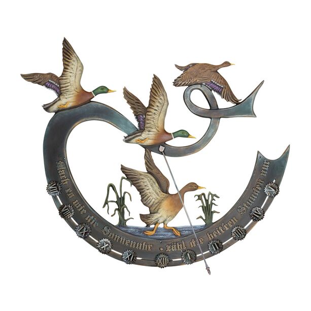Kunstvolle Wandsonnenuhr aus Metallguss für Haus & Garten - Wilde Enten