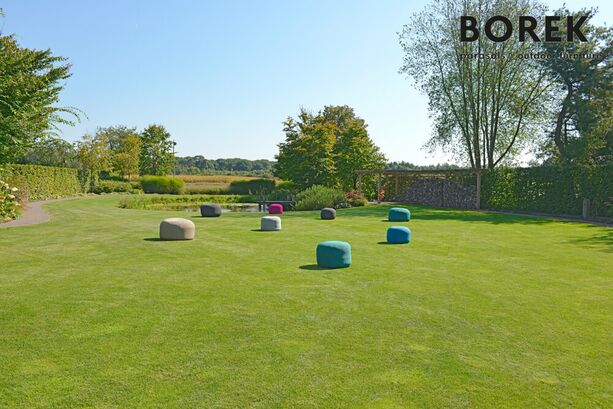 Garten Sitzpuff von Borek - hellgrau - modern - Ardenza Seil - Crochette Sitzkissen