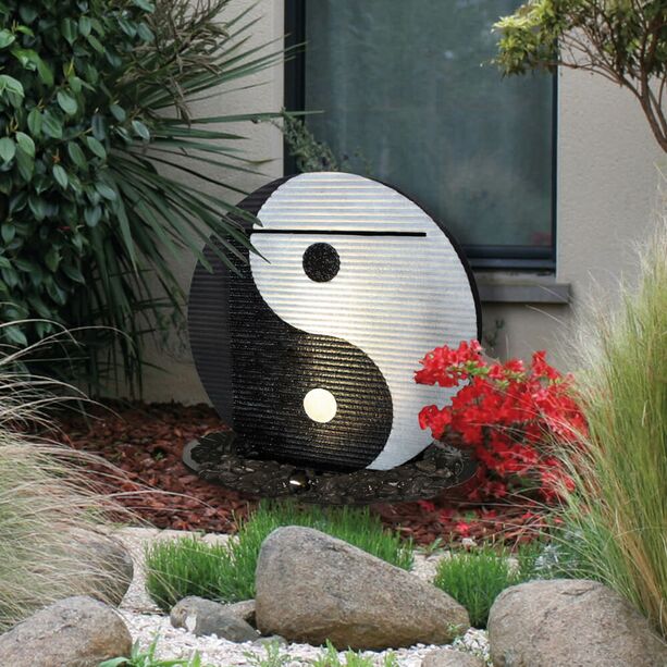 Asiatisches Fiberglas-Beton Garten Wasserspiel als Komplettset - Yin & Yang