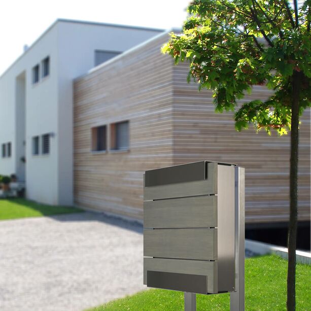 Design Briefkasten Edelstahl mit Holz Front in grau - Charon
