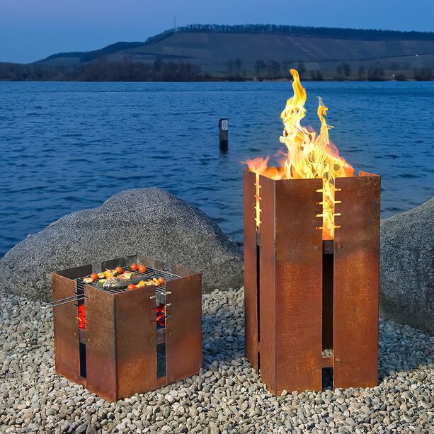 Moderne Feuerschale aus Stahl optional mit Grillrost - Okeanos