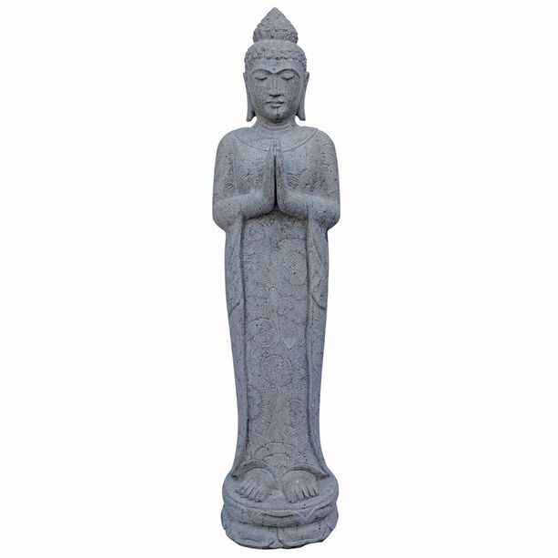 Stehender Buddha aus Flussstein mit floralem Muster - Ostium