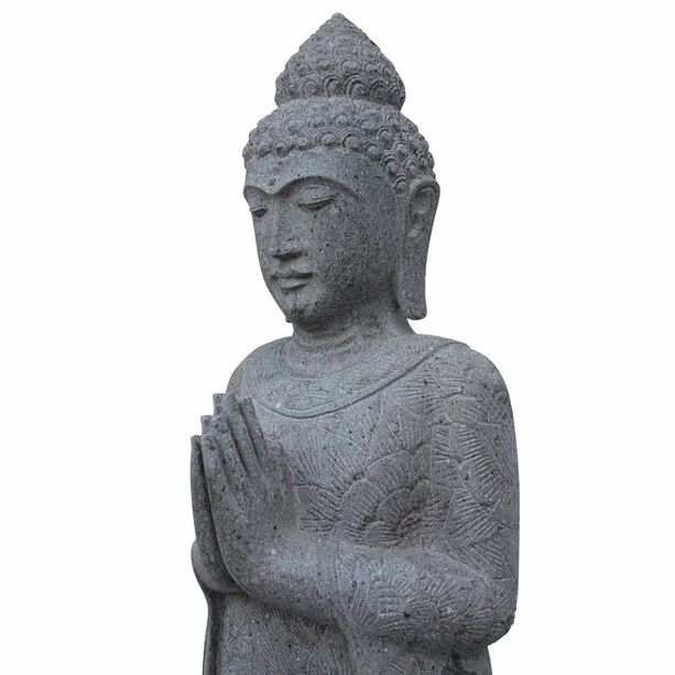 Stehender Buddha aus Flussstein mit floralem Muster - Ostium