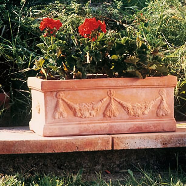 Eckiger Terrakotta Pflanztrog mit floralem Dekor - Sofonisba