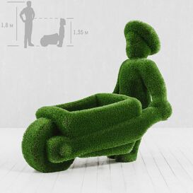 Gartenfigur Mann mit Schubkarre - Topiary - Kunststoff -...