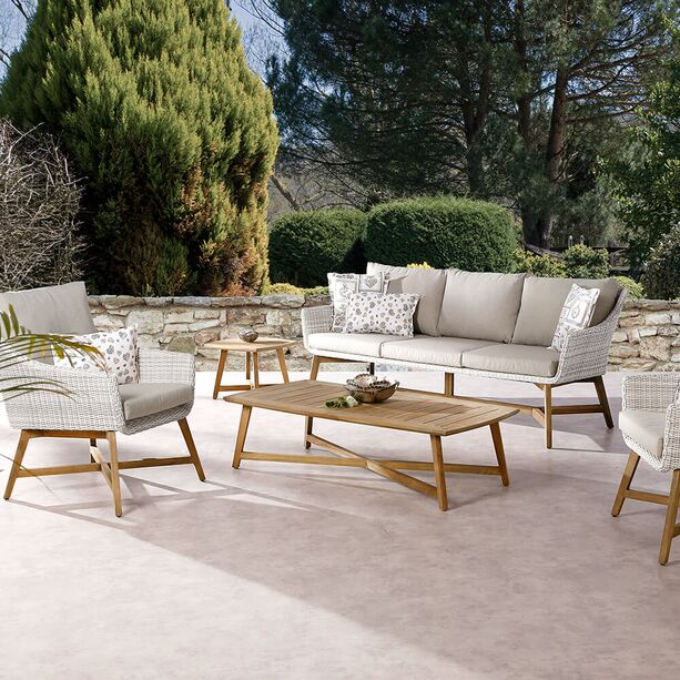 Stilvolle 5-Sitzer Gartenlounge mit Holz und Rattan - Loungeecke Vimen