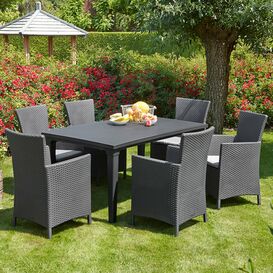 6er Sitzecke mit Sessel & Schirmloch in Rattan-Optik -...