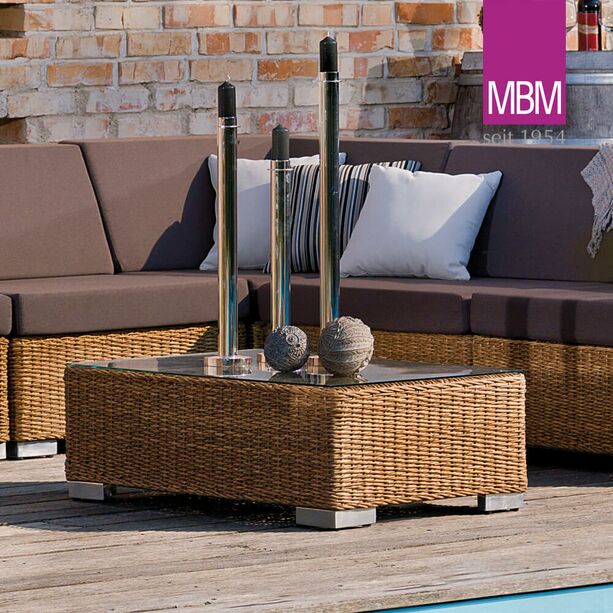 Garten Lounge Tisch mit Glasplatte - MBM - Alu & Geflecht - braun - 90x60x32cm - Loungetisch Bellini