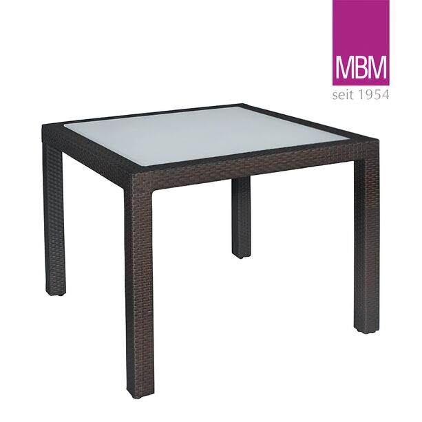 Quadratischer Gartentisch mit Glasplatte - Alu & Geflecht - 90x90cm - Tisch Bellini