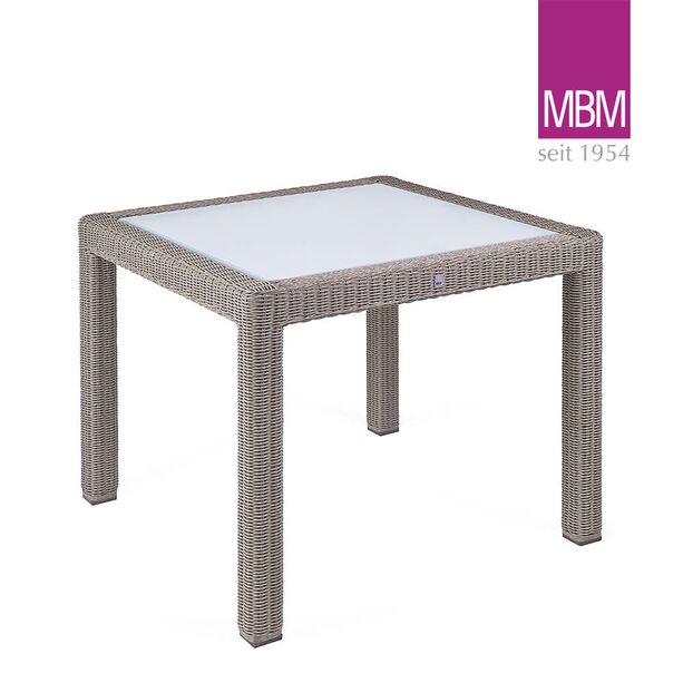 Eckiger Gartentisch aus Alu, Polyrattan & Glas - MBM - 90x90cm - Tisch Bellini