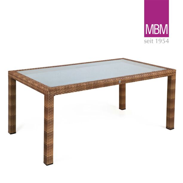 Eckiger Gartentisch mit Glasplatte - Alu & Polyrattan - MBM - 160x90cm - Gartentisch Bellini