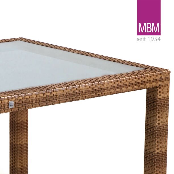 Eckiger Gartentisch mit Glasplatte - Alu & Polyrattan - MBM - 160x90cm - Gartentisch Bellini