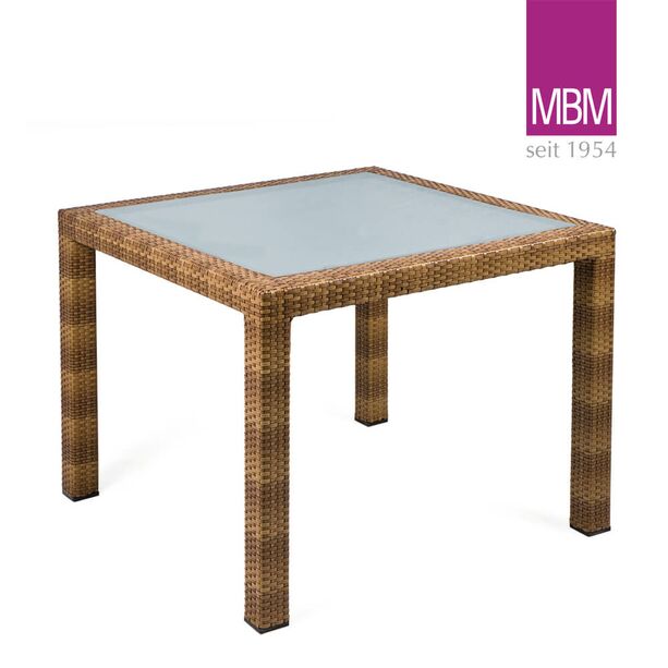 MBM Gartentisch mit Glasplatte - Alu & Geflecht - 90x90cm - Gartentisch Bellini