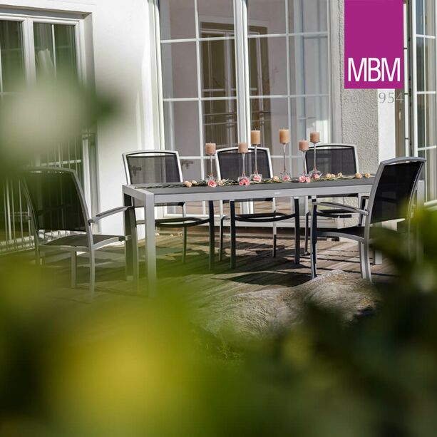 Grauer Gartentisch von MBM - Aluminium & Resysta - eckig - 215x90cm - Tisch Manhatten