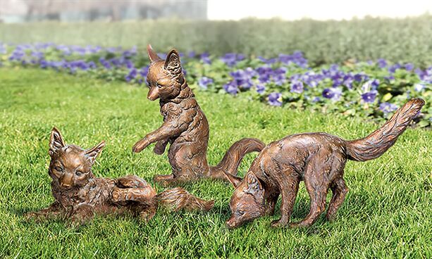 Set aus 3 Fuchs Jungtieren aus Bronze - Jungfchse