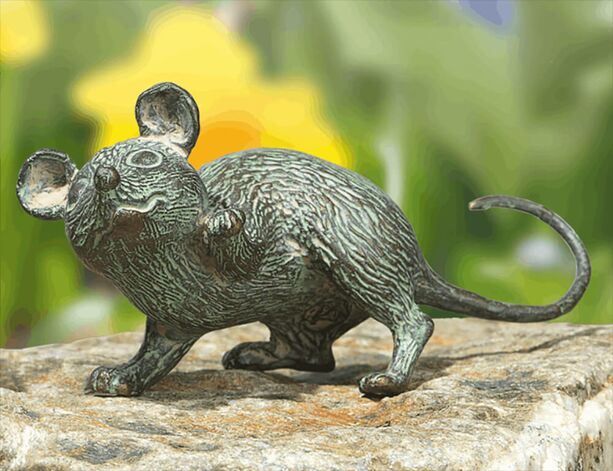 Wetterbestndige Maus Bronzefigur mit Patina - Maus stehend
