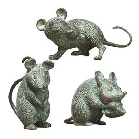 Set aus 3 Bronze Mausfiguren als Gartendekoration - Muse...