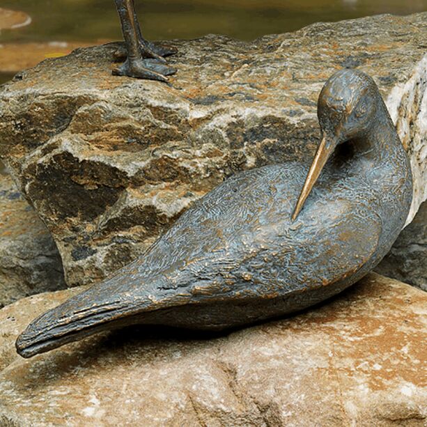 Liegende Wasservogelfigur - patinierte Bronze - Wasserlufer