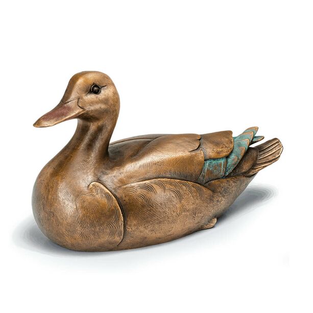 Wetterfeste Entenskulptur aus Bronze - farbig - Entenmutter
