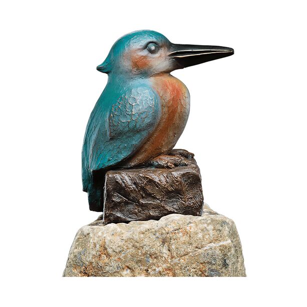 Eisvogel Bronzefigur auf Stein mit farbiger Patina - Eisvogel