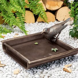 Bronze Vogeltrnke eckig mit Vogelfigur Amsel - Vogelbad...