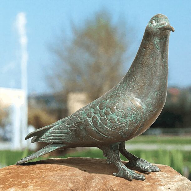 Bronze Taubenstatue - wetterfeste Gartenfigur - Taube stehend