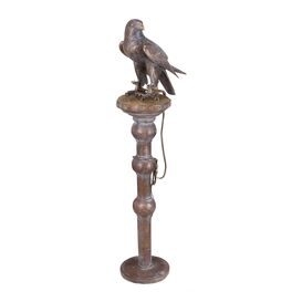 Outdoor Vogelskulptur aus Bronze mit Patina - Falke mit...