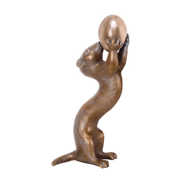 Wiesel Bronze Tierfigur fr den Garten - Wiesel mit Ei