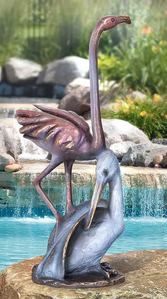 Besondere Vogelskulptur aus Bronze mit Pelikan - Flamingo & Pelikan