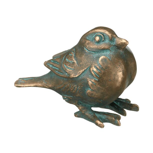 Kleine Vogelfigur fr den Auenbereich - Bronze - Spatz schlafend