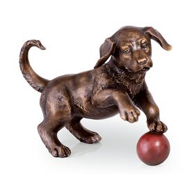 Spielender Hundewelpe aus Bronze - wetterfest - Welpe mit...