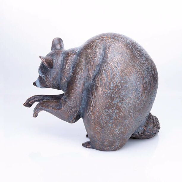 Robuste Gartenteich Deko - Bronze Tierfigur - Waschbr putzt