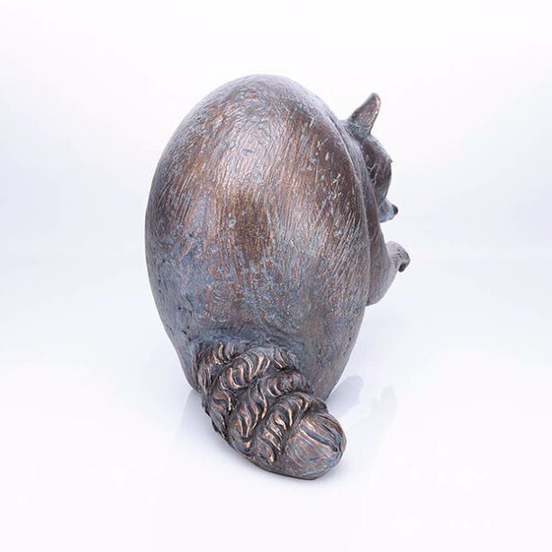 Robuste Gartenteich Deko - Bronze Tierfigur - Waschbr putzt