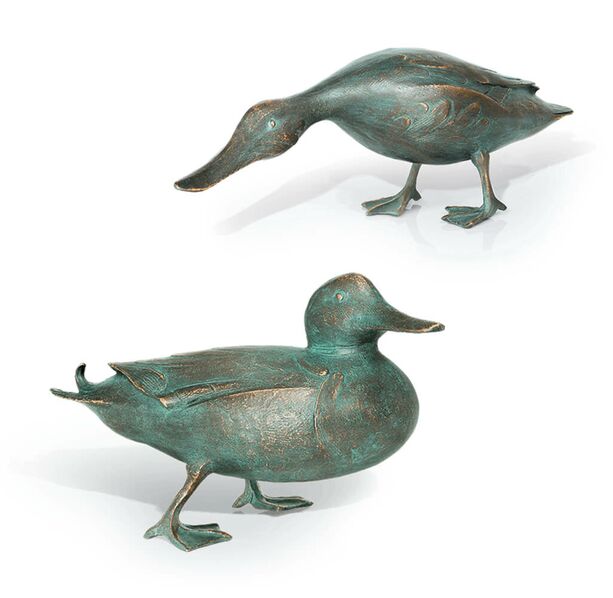 Set aus 2 Bronze Entenfiguren mit grner Patina - Enten Set