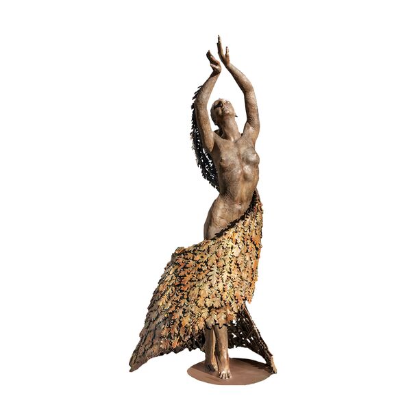 Unikat Bronze Gartenstatue Akt mit Bltterumhang - Mother Earth Dancing