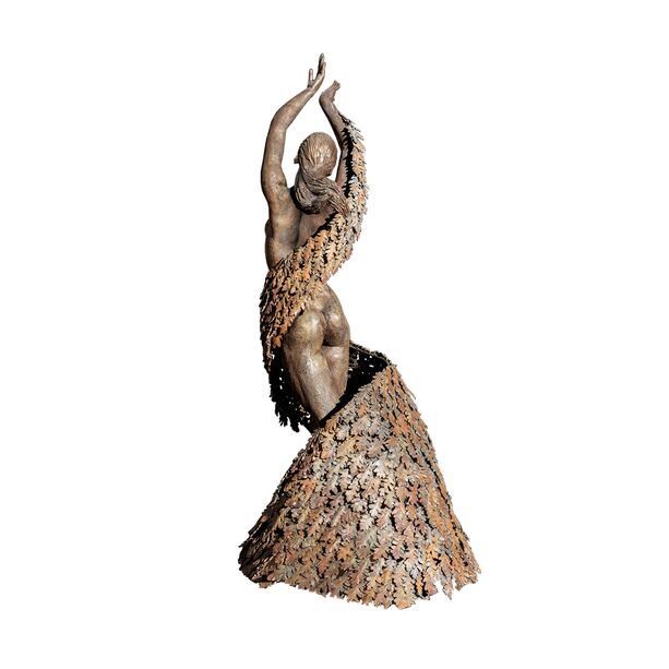 Unikat Bronze Gartenstatue Akt mit Bltterumhang - Mother Earth Dancing