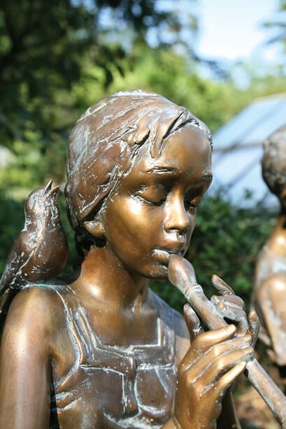 Bronze Mdchenstatue - Fltenspielerin - limitiert - Mdchen mit Flte