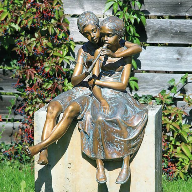 Limitierte Bronzestatue Mdchen & Junge Fltenspieler - Paar mit Flte