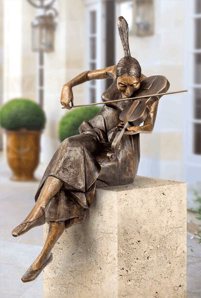 Violonistin aus Bronzeguss - limitierte Knstlerfigur - Mdchen mit Violine