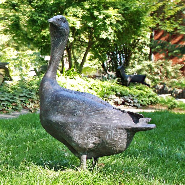 Bronze Vogelfigur als Gartendeko - limitiert - Gans nach links blickend