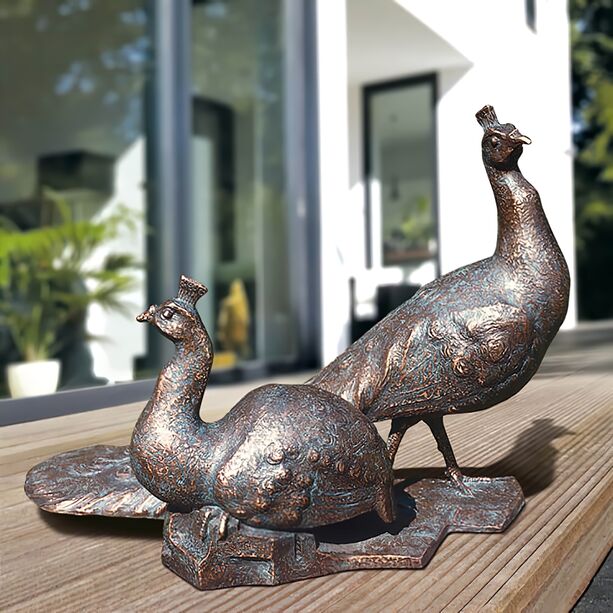 Bronze Pfauenskulptur - limitierte Gartenfiguren - Pfauenpaar