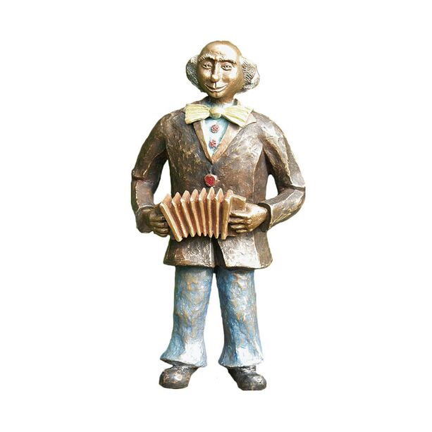 Kleiner Bronzeclown aus limitierter Edition - bunt - Clown mit Harmonika