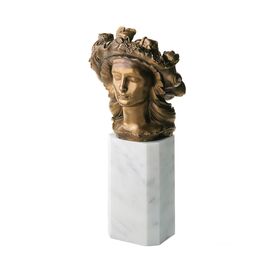 Frauenbste auf Granitsockel mit Blumenkranz - Bronze -...